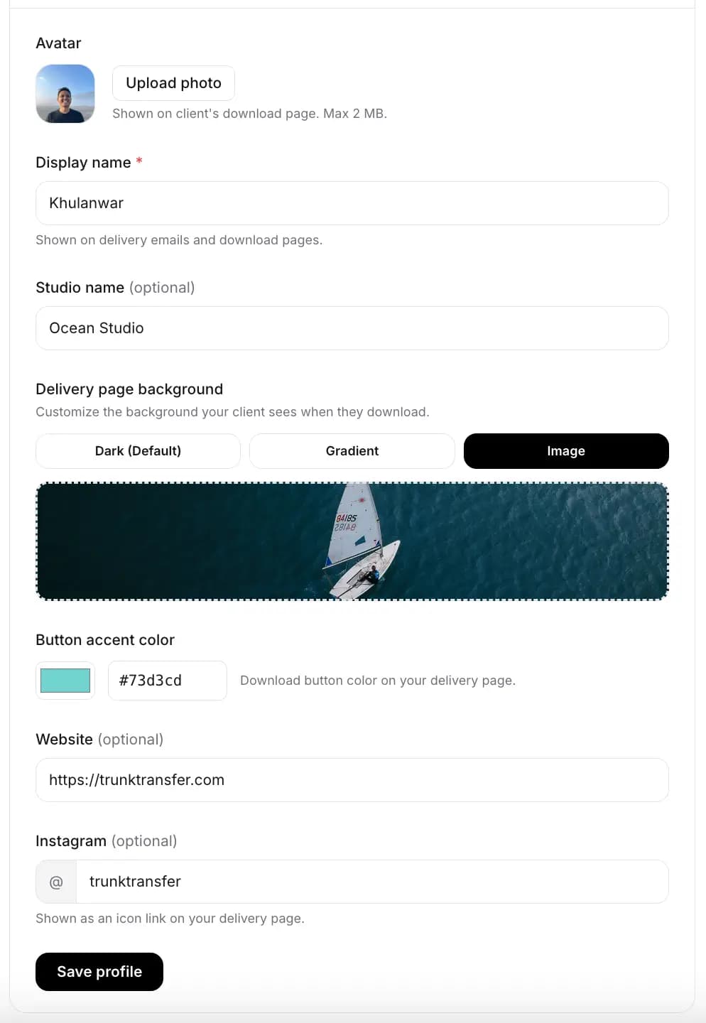 Branding setup screen