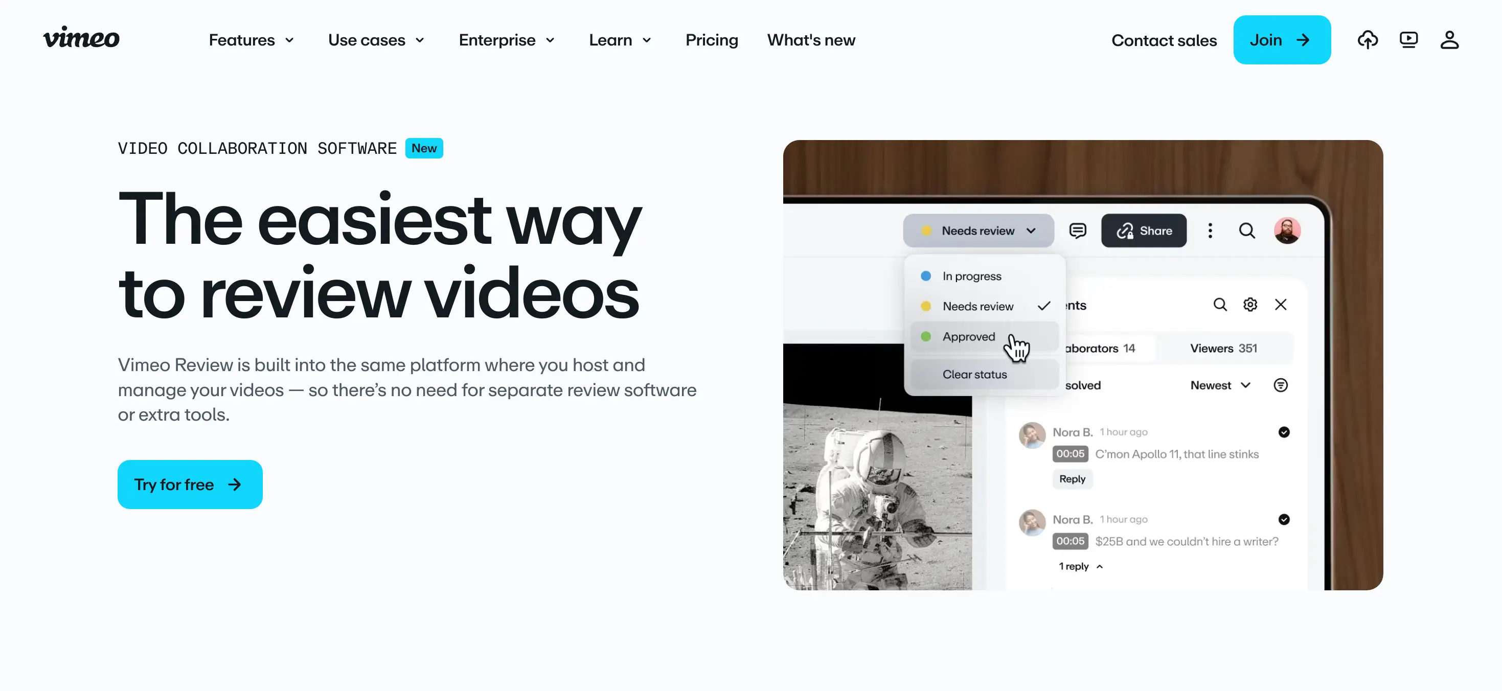 Vimeo Review's time-coded comment and approval interface